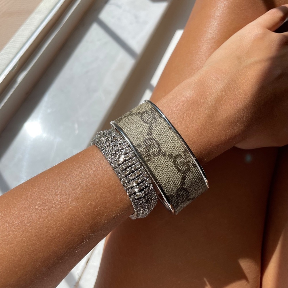 Gucci Monogram Canvas Bangle in Silver